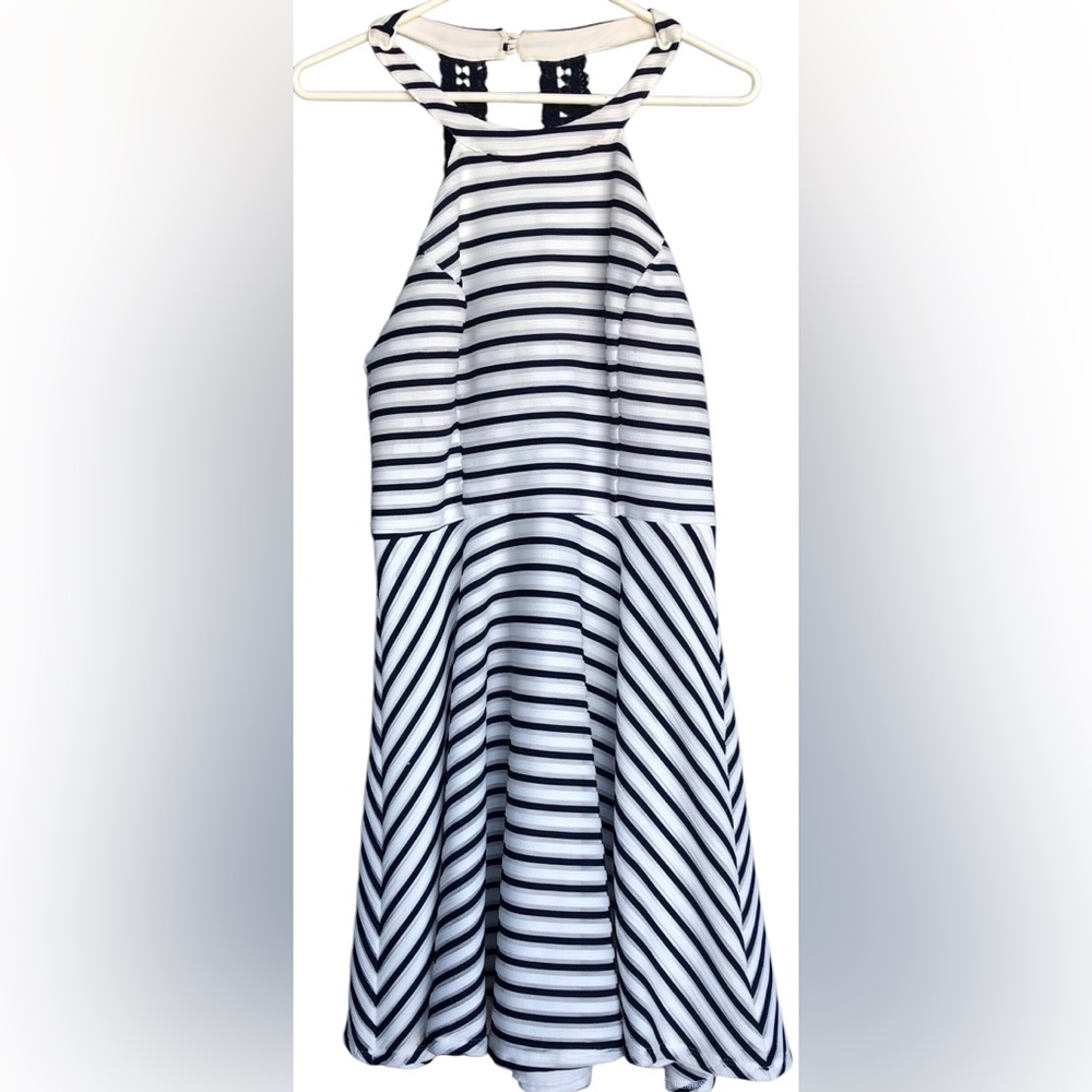 My Michael N.W.T. Size 13 Girls‎ Striped Ivory Navy Dress.Some Stretch